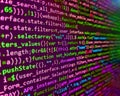 Future technology creation process. Programming Coding with editor colorful themes. Code on dark background. Internet app Royalty Free Stock Photo