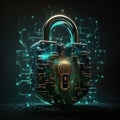 future technology data protection, Cybersecurity padlock protection, Ai generative