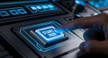 Future Technology Interface Start Button Hand Pushing Digital Control Panel 2026 New Year Royalty Free Stock Photo