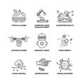 Future technology and robot artificial intelligence outline vector icons