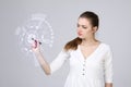 Future technology. Woman working with futuristic interface Royalty Free Stock Photo