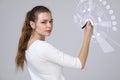 Future technology. Woman working with futuristic interface Royalty Free Stock Photo