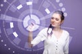 Future technology. Woman working with futuristic interface Royalty Free Stock Photo