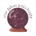 Future teller, purple fortune crystal ball with qoute and stars Royalty Free Stock Photo