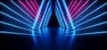 Future Triangle Neon Glow Retro Purple Blue Modern Sci Fi Futuristic Laser Stage Alien Spaceship Dark Corridor Tunnel Empty Royalty Free Stock Photo