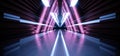 Future Triangle Neon Glow Retro Purple Blue Modern Sci Fi Futuristic Laser Stage Alien Spaceship Dark Corridor Tunnel Empty Royalty Free Stock Photo