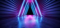 Future Triangle Neon Glow Retro Purple Blue Modern Sci Fi Futuristic Laser Stage Alien Spaceship Dark Corridor Tunnel Empty Royalty Free Stock Photo