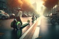 The future of urban mobility bike lanes and e-scooters, created with Generative AI technology