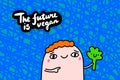 The future is vegan hand drawn vector illustration in cartoon comic style man holding broccoli Royalty Free Stock Photo