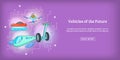 Future vehicles banner horizontal, cartoon style