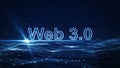 Future Web 3.0 Technology Concepts. Below the interlocking polygons, there is web 3.0 text on top with a dark blue background