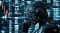 Future world digital technology.Robotic big data analysis automation trading robot technology
