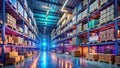 FutureForward Warehouse Sleek Interior with Automated Storage and Digital Displays