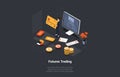 Futures Market Trading, Binary Option, Risks And Profits. Trader Makes Deposit to The Trading Account Using Credit Card