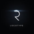 Futurism style letter R. Minimalist type for modern futuristic logo, elegant cyber tech monogram, digital device and hud