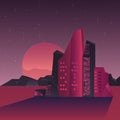 Futurist building city desert moon night scene