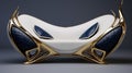 Elegant Gold, Blue, And White Winged Chair Inspired By Zaha Hadid And Vincent Callebaut