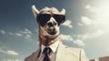 Futurist Llama In Business Suit: A Solarizing Master Of Verdadism And Kombuchapunk Royalty Free Stock Photo