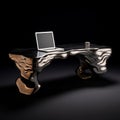 Futurist Office Desk Collection By Claude Dille: Organic Formations In Dark Silver And Dark Gold Royalty Free Stock Photo
