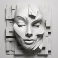 Futurist White Paper Sculpture: Contest-winning Ritualistic Mask With Quadratura Relief