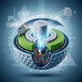 AI-generated concept featuring a spherical, mechanical device with Royalty Free Stock Photo