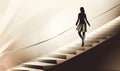 Futuristic abstract artwork of business woman ascending stairs Creating using generative AI tools Royalty Free Stock Photo