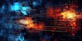 Futuristic abstract backdrop: high-tech elements, precision patterns, vibrant hues. Luminescent lines merge innovation