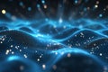 Abstract Blue Digital Waves With Glowing Particles and Light Rays, Futuristic Technology Background Concept Royalty Free Stock Photo
