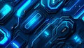 futuristic blue glowing circuit board background with intricate geometric patterns and digital technology elements Royalty Free Stock Photo