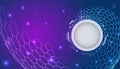 Futuristic abstract background with glowing hexagon grid, digital rings and purple-blue gradient, featuring a central circle for Royalty Free Stock Photo