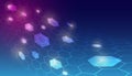 Futuristic abstract background with glowing hexagonal grid and floating cubes in blue and purple tones, symbolizing digital Royalty Free Stock Photo