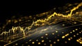 Futuristic abstract background with glowing yellow light waves and financial data line charts Royalty Free Stock Photo