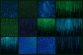 Futuristic abstract background in matrix style. Sci fi backdrop. Random generated binary data stream in green and blue colors