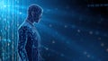 Futuristic Abstract Binary Code Man in Cyberspace A 3D Rendering of Technological Innovation and Digital Data Royalty Free Stock Photo