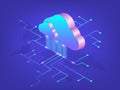 Futuristic abstract cloud computing network, soft gradient isometric clouds representing global information exchange and Royalty Free Stock Photo