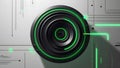 futuristic abstract design featuring layered black,green neon concentric circles with digital circuit elements,symbolizing Royalty Free Stock Photo