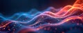 Futuristic abstract design shows pulsating light lines on nanoscale. Wave-like patterns create energy flow. Closeup view.