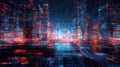 Futuristic Abstract Digital Cityscape Background with Glowing Red and Blue Neural Network Data Streams High Tech Information Royalty Free Stock Photo