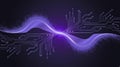 Futuristic Abstract Digital Illustration Glowing Waveforms Circuit Patterns Dark Purple Background - Royalty Free Stock Photo