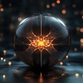 Futuristic Abstract Energy Sphere with Symmetric Fiery Core on Reflective Surface Royalty Free Stock Photo