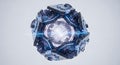 Futuristic abstract geometric orb with blue glowing energy vortex and digital data streams, science fiction concept Royalty Free Stock Photo