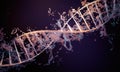 Futuristic abstract glittering double helix DNA biological macromolecule with depth of field. Mysterious source genome science 3D