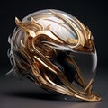 Futuristic Abstract Gold And Silver Helmet With Glass Visor Design