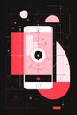 Futuristic abstract illustration of a smartphone camera interface with red geometric elements on black background Royalty Free Stock Photo