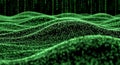 Abstract Green Matrix Digital Landscape with Flowing Binary Code Waves Royalty Free Stock Photo