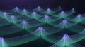 Futuristic Abstract Network: Dynamic Flow of Glowing Teal and Purple Lines Forming Wavelike Structures on a Dark Background Royalty Free Stock Photo