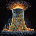 Futuristic abstract nuclear power plant. 3D illustration. Concept of energy and technology., generative ai