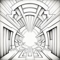Abstract Space Corridor: Art Deco Futurism Coloring Page