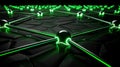 Abstract Network Connection: Green Neon Nodes On Dark Tech Background. Data Connectivity, AI Neural Network Concept Royalty Free Stock Photo