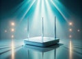 A Futuristic Abstract Representation of Network Connectivity A White Router Suspended in Air Against a Pure White